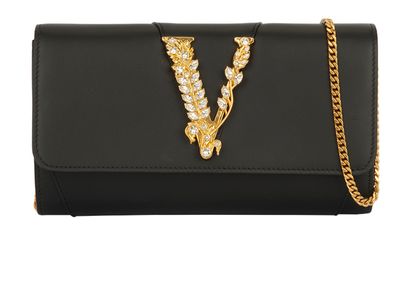 Versace Virtus Embellished Clutch on Chain, front view
